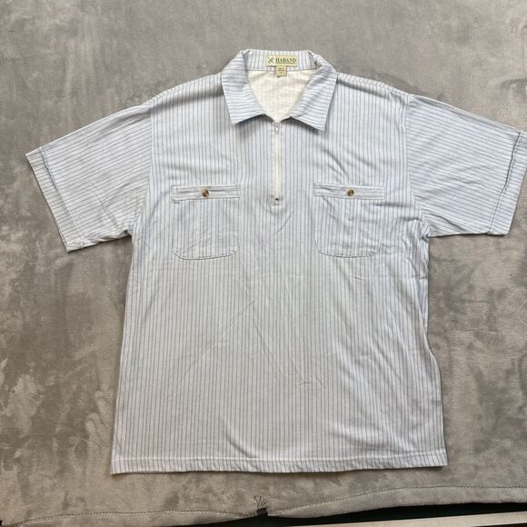 Vintage Haband Mens L Zip Front Shirt Blue Stripe 70s 80s Rockabilly Retro - Picture 1 of 7